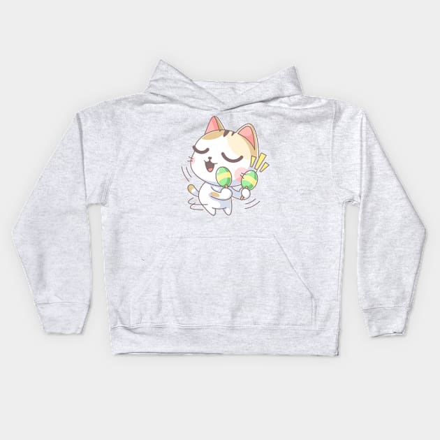 Cute cat playing maracas cartoon Kids Hoodie by Wawadzgnstuff